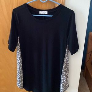 Zenana Leopard Contrast on sides-Short Sleeve Top